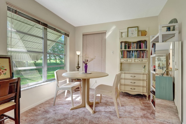 dining room featuring light carpet and plenty of natural light