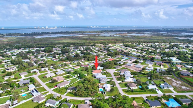 bird's eye view featuring a water view