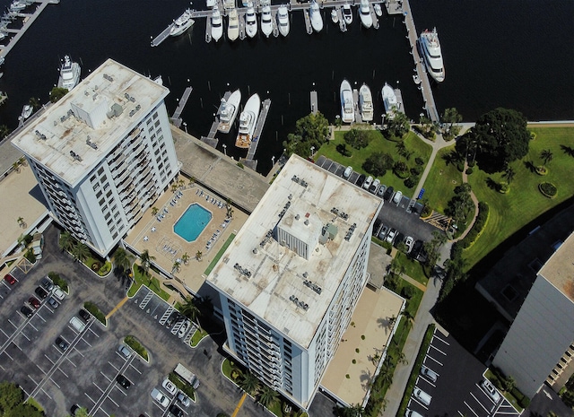 aerial view with a water view