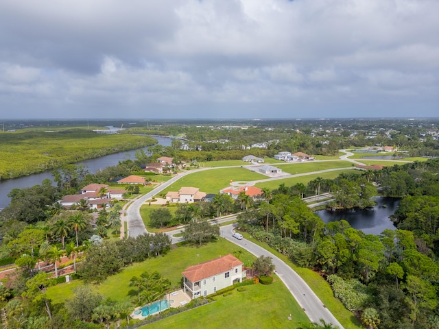 aerial view featuring a water view