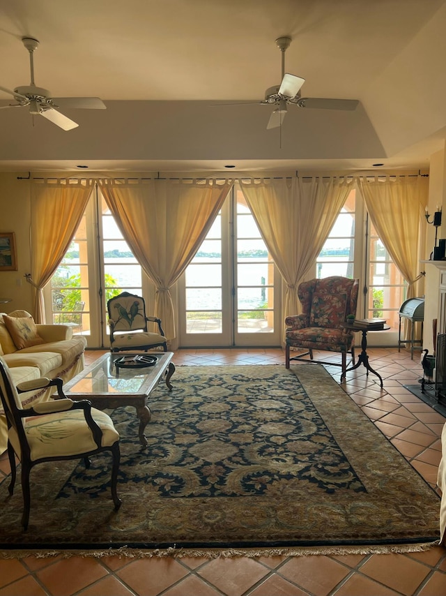 living room with ceiling fan