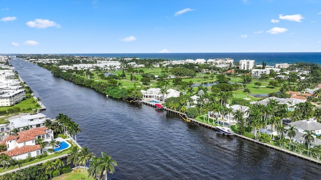 aerial view featuring a water view