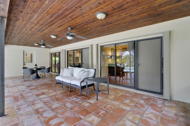 view of patio with ceiling fan and outdoor lounge area