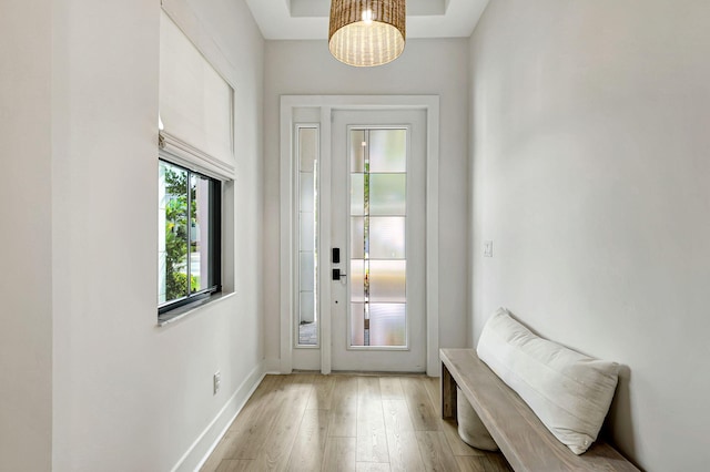 doorway featuring light wood-type flooring