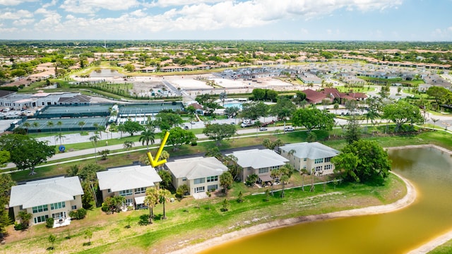 aerial view with a water view