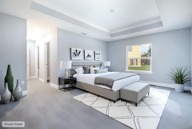 bedroom featuring a raised ceiling