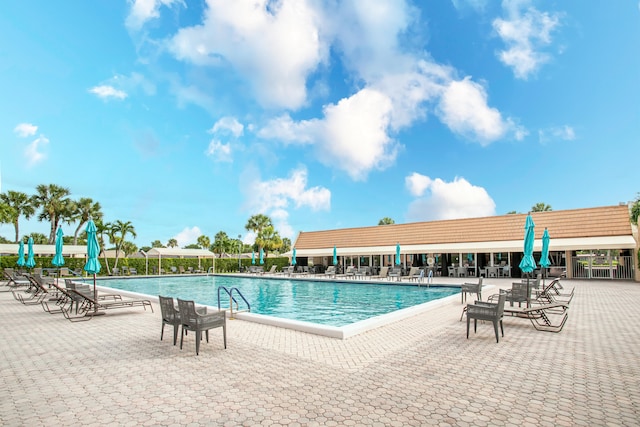 view of pool featuring a patio