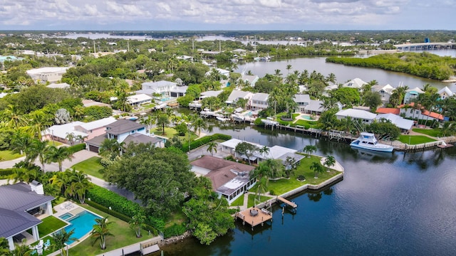 drone / aerial view featuring a water view