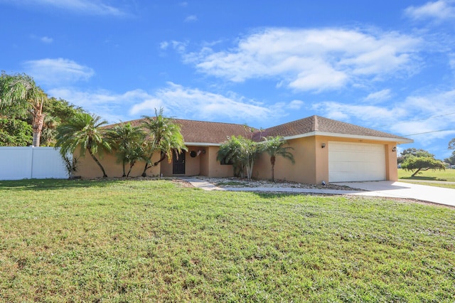 view of front of home featuring a front lawn and a garage