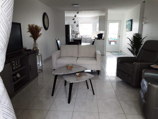 tiled living room with sink