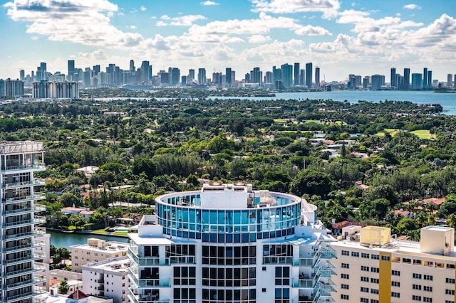 aerial view featuring a water view