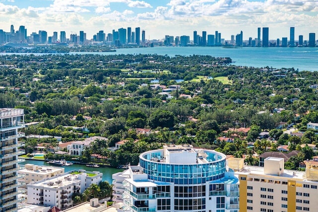 aerial view featuring a water view