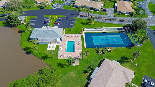 drone / aerial view featuring a water view