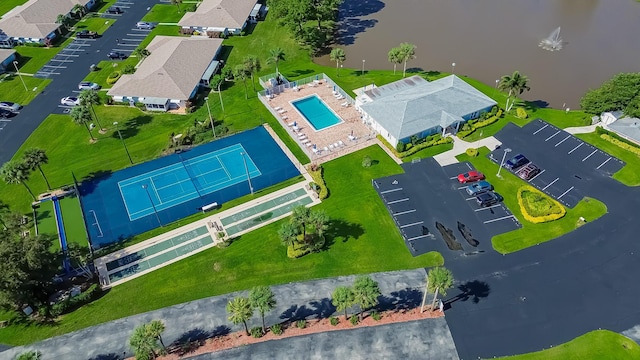 aerial view with a water view