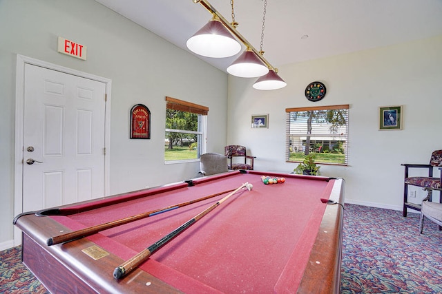 recreation room featuring a wealth of natural light and billiards