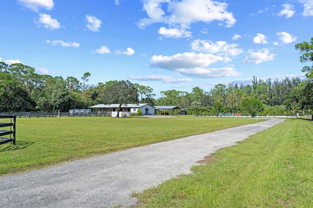 view of property's community featuring a yard and a rural view