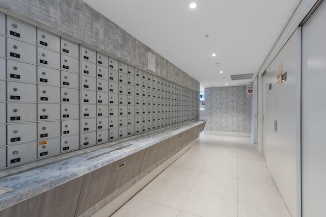 hallway featuring mail area