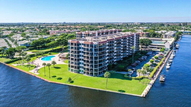 aerial view featuring a water view