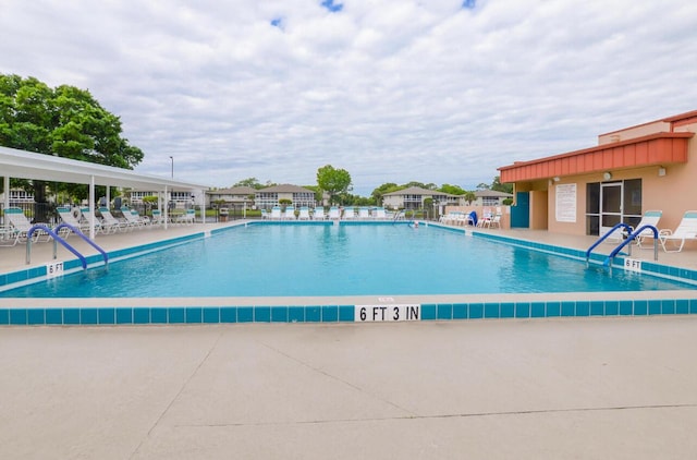 view of swimming pool with a patio area