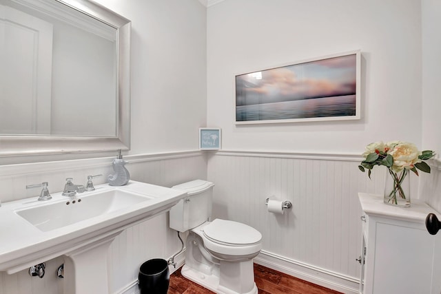 bathroom featuring sink, hardwood / wood-style floors, and toilet