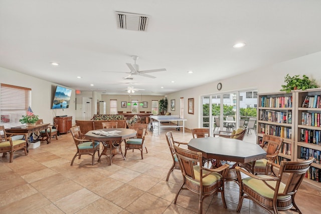 dining room with ceiling fan