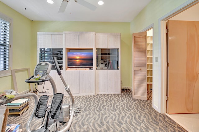 view of pool with a lanai, a patio area, ceiling fan, and french doors