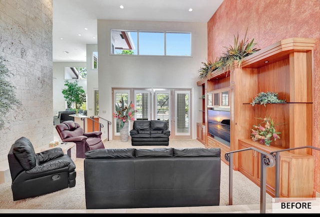 living room featuring crown molding