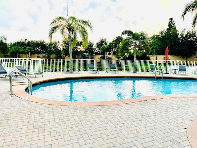 view of swimming pool with a patio area