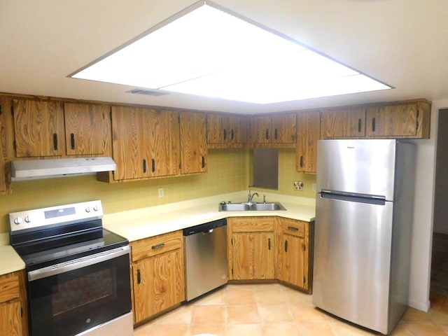 kitchen with sink, stainless steel appliances, and tasteful backsplash