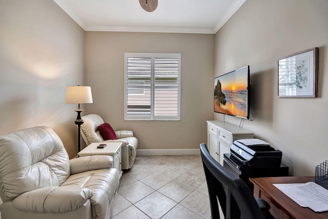 tiled office space with crown molding