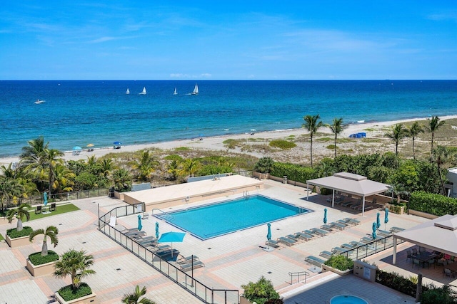 property view of water with a beach view