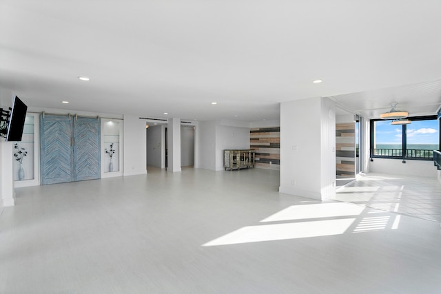 basement with a barn door