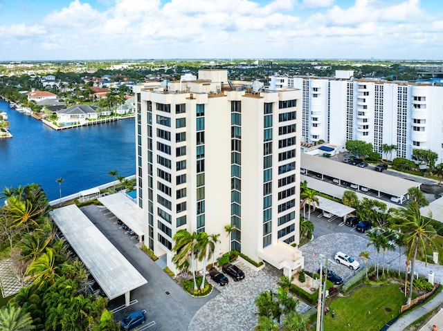 aerial view featuring a water view