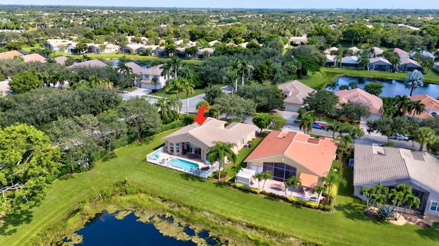 aerial view featuring a water view