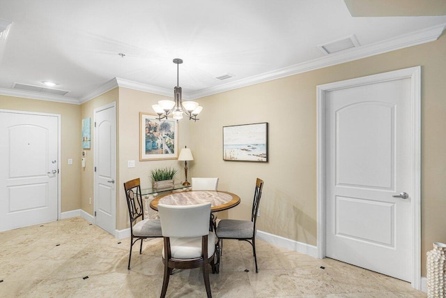 dining room featuring a notable chandelier and ornamental molding