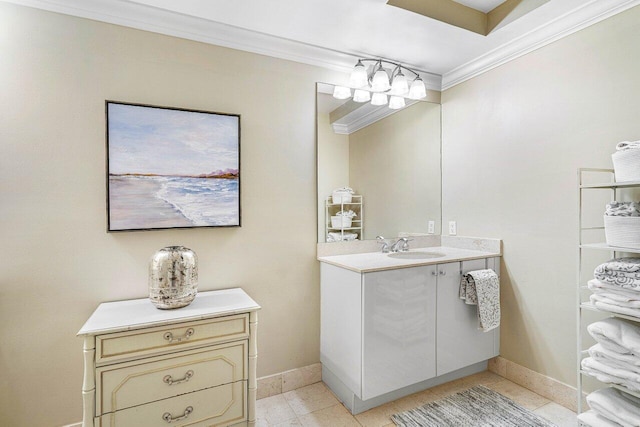 bathroom featuring vanity and ornamental molding