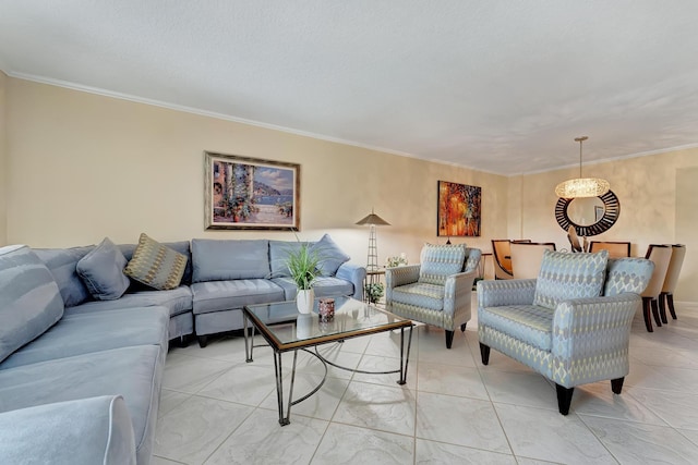 living room with crown molding