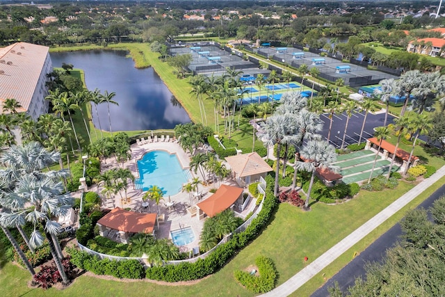 aerial view with a water view