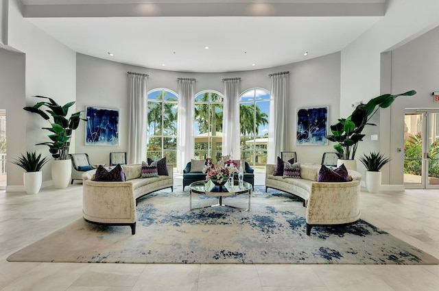 living room featuring light tile patterned floors