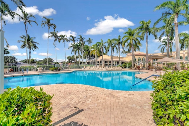 view of swimming pool featuring a patio area