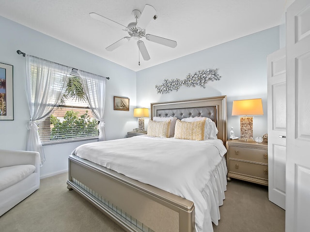 bedroom featuring carpet flooring and ceiling fan