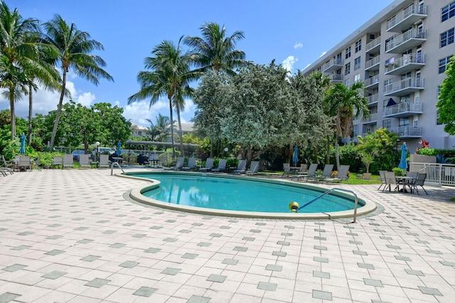 view of swimming pool with a patio area