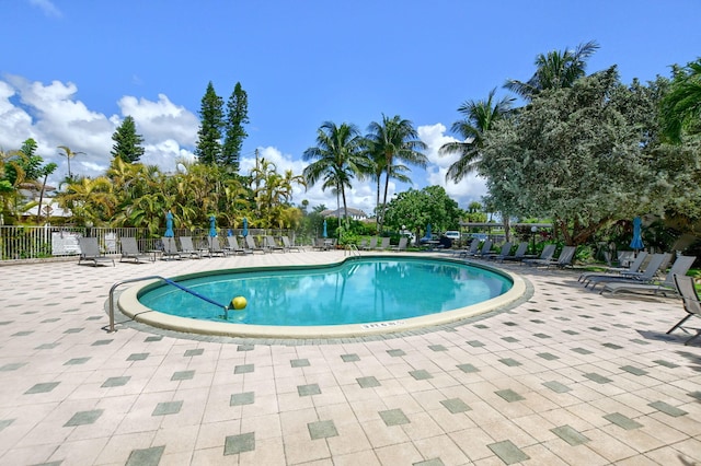 view of swimming pool with a patio