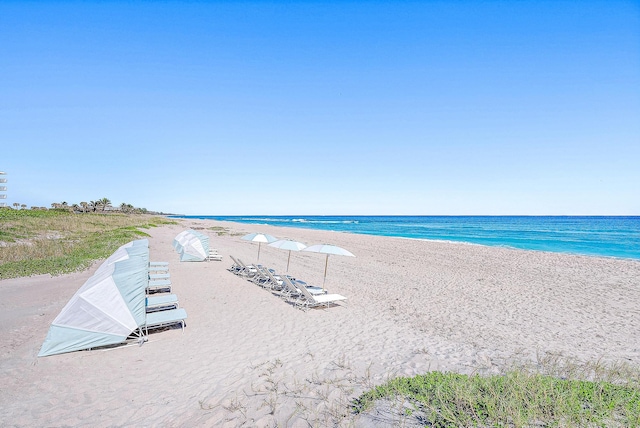 view of water feature with a view of the beach