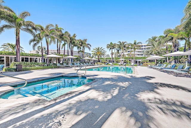 view of pool featuring a patio