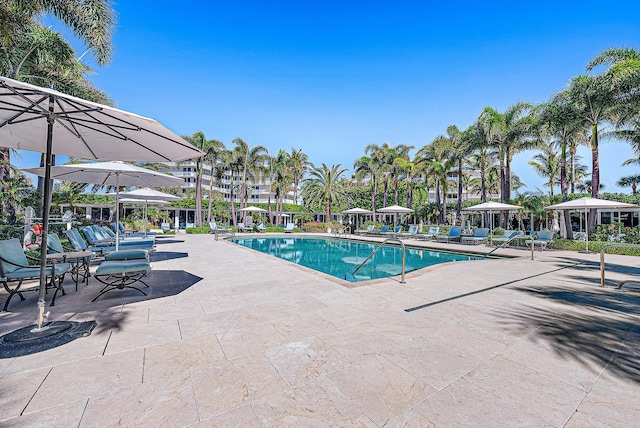 view of swimming pool featuring a patio