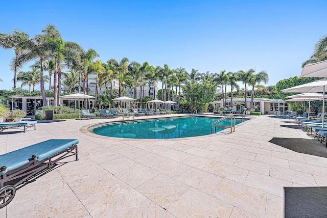 view of pool featuring a patio