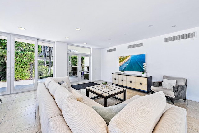 living room featuring french doors