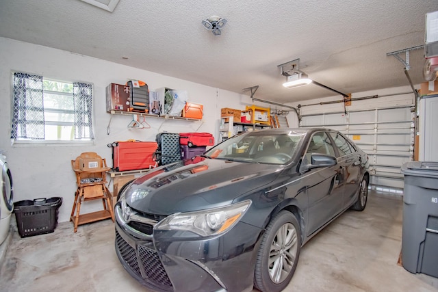 garage with a garage door opener