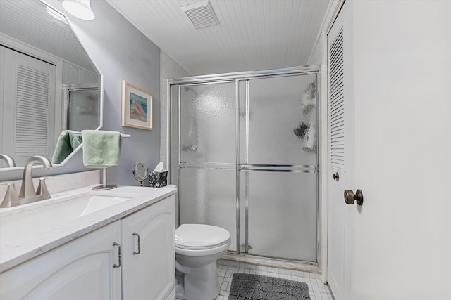 800 NW Fork Rd Unit 7-3, Stuart, FL 34994 - bathroom featuring visible vents, a stall shower, a closet, and vanity